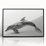 Framed wall art showcasing a vibrant dolphin design, featuring a black frame and acrylic finish, perfect for marine life enthusiasts and coastal decor.