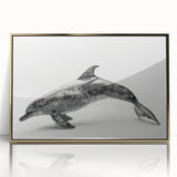 Framed wall art featuring a vibrant dolphin design in marine life theme, set in acrylic with a gold frame, perfect for ocean-inspired decor.