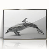 Framed wall art featuring a dolphin design in vibrant colors, set in a sleek silver frame, ideal for enhancing marine-themed décor in contemporary spaces.