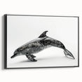 Framed canvas wall art showcasing a vibrant dolphin design in a marine life theme, featuring a sleek black frame and side view perspective, perfect for ocean lovers.