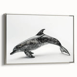 Framed canvas wall art showcasing a silver dolphin design, highlighting marine life themes with vibrant colors and elegant detailing, perfect for ocean enthusiasts.