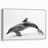 Framed wall art featuring a vibrant dolphin design, showcasing marine life in detailed colors against a white background, perfect for ocean-themed decor.