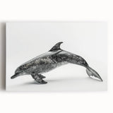 Vibrant stretched canvas wall art showcasing a detailed dolphin design in shades of blue and turquoise, perfect for marine life enthusiasts and ocean-themed decor.