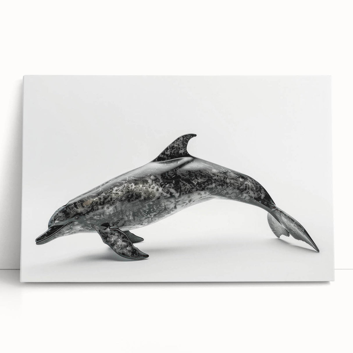 Stretched canvas wall art showcasing a vibrant dolphin design, featuring shades of blue and green, perfect for marine-themed decor. Ideal for coastal homes or ocean lovers.