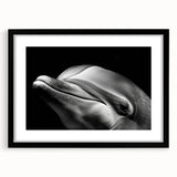 Framed wall art showcasing a captivating dolphin design in a black frame with a mat. This marine life piece adds a vibrant touch to any decor, perfect for ocean enthusiasts.