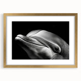 Framed wall art featuring a dolphin design, elegantly displayed with a gold frame and mat, showcasing vibrant marine life colors for decorative appeal.