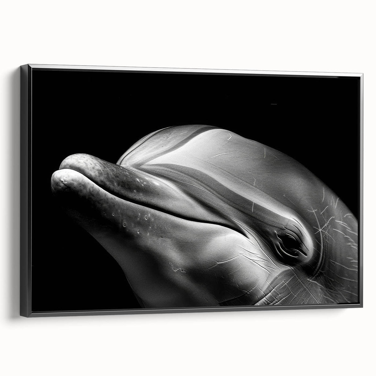 Framed wall art featuring a vibrant dolphin design in a marine life theme, showcasing rich blue tones and intricate details, perfect for ocean lovers' decor.