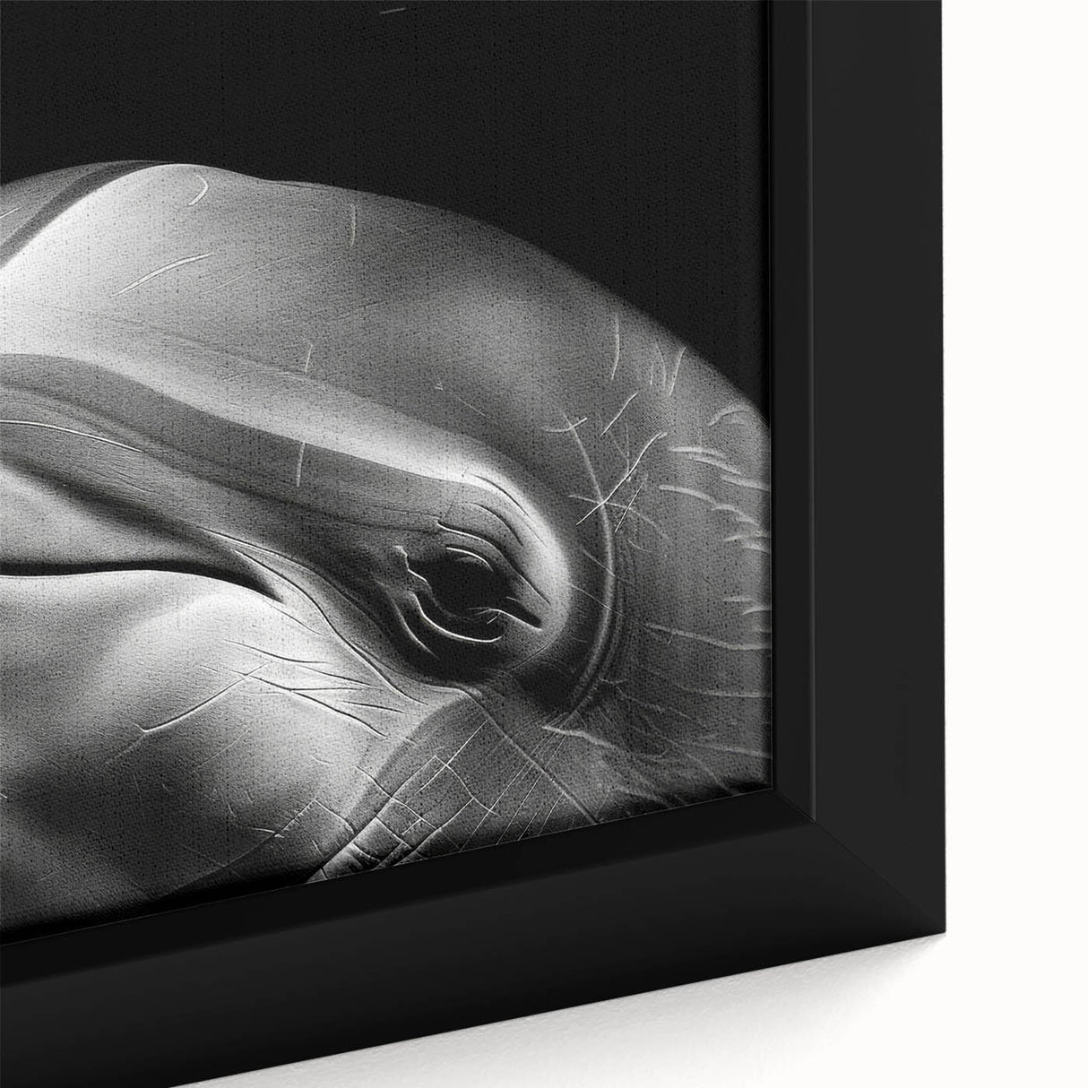 Close-up of a framed canvas wall art piece showcasing a vibrant dolphin design, featuring intricate marine life details in blue and green hues, ideal for ocean-themed decor.