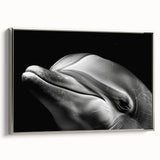 Framed canvas wall art showcasing a vibrant dolphin design, featuring intricate marine life details and a sleek silver frame, perfect for ocean-themed decor.