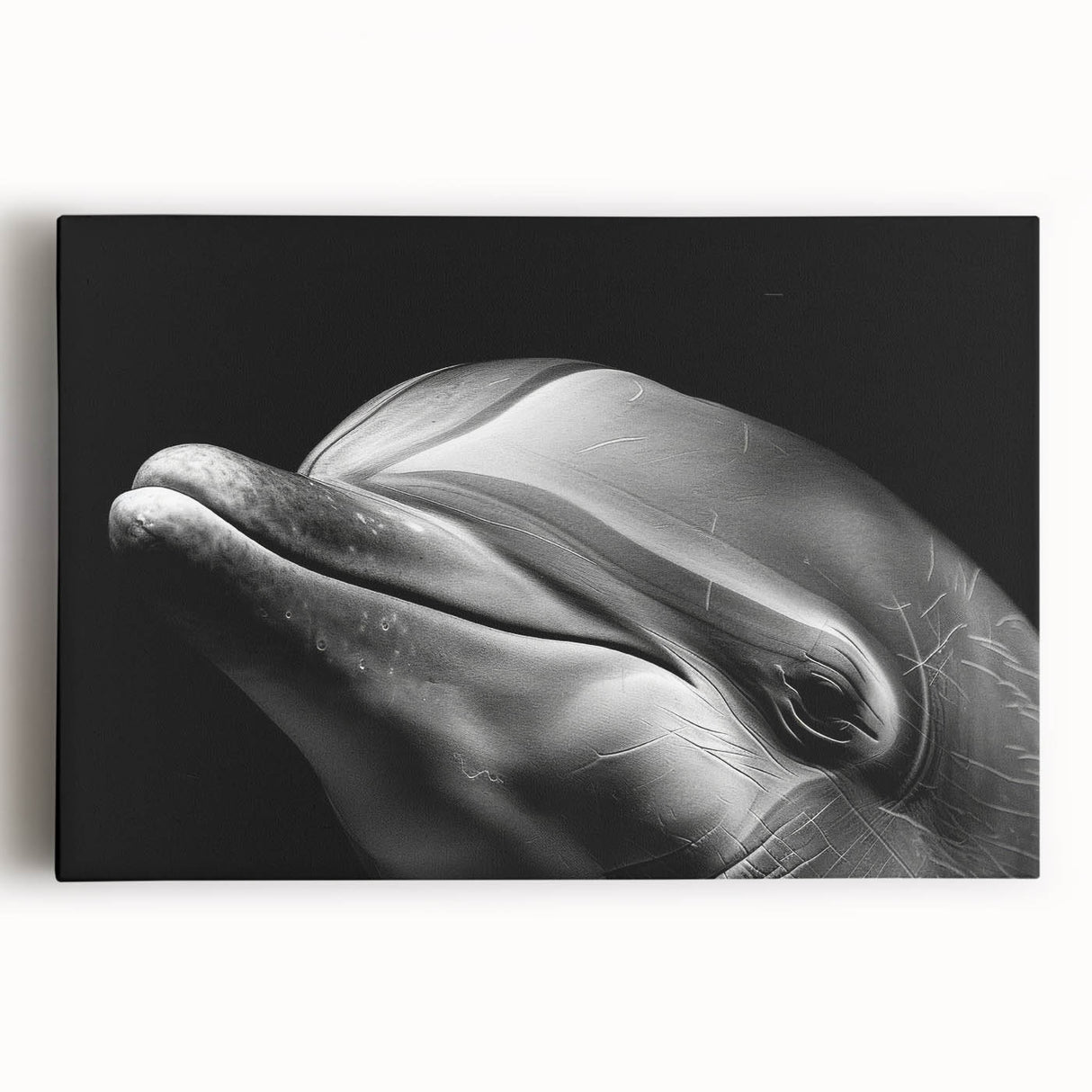 Stretched canvas wall art depicting a vibrant dolphin design, showcasing detailed marine life in bright blue and green hues, perfect for ocean-themed decor.