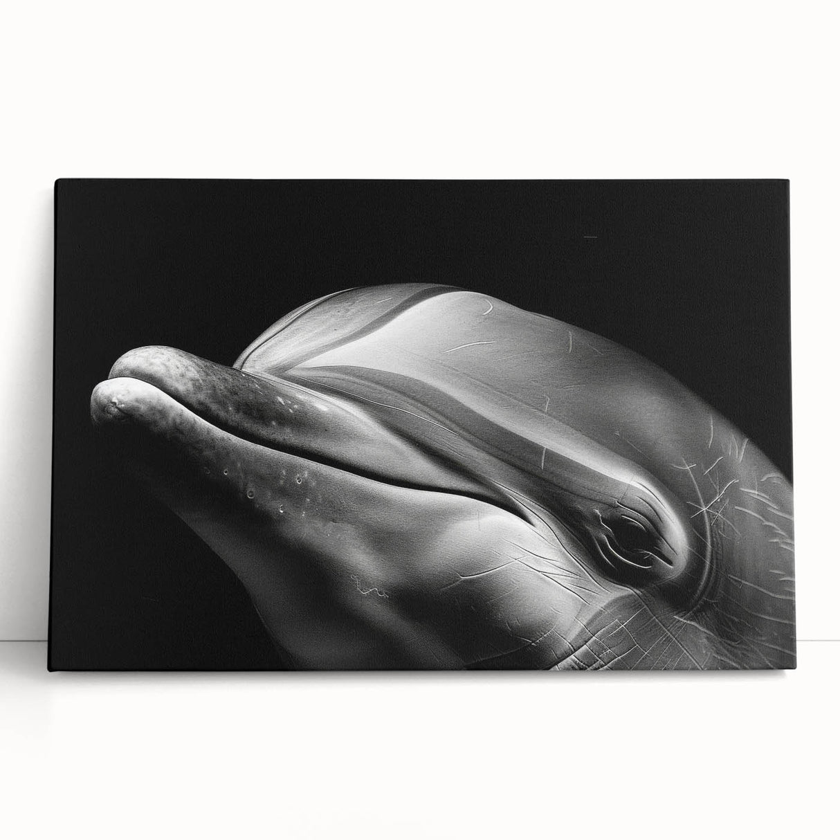 Stretched canvas wall art showcasing a vibrant dolphin design, perfect for marine life enthusiasts. The artwork features rich colors and intricate details, ideal for home decor.