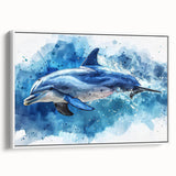 Framed canvas wall art featuring a vibrant marine life dolphin design, showcasing detailed colors and textures, ideal for ocean-themed decor.