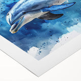 Dolphin-themed wall art design on rolled canvas, showcasing vibrant marine life colors and intricate details, perfect for ocean-inspired decor.