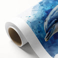 Vibrant rolled canvas wall art featuring a stunning dolphin design, showcasing dynamic ocean colors and intricate details, perfect for marine-themed decor.