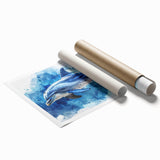 Vibrant wall art print showcasing a playful dolphin design, perfect for marine life enthusiasts, featuring rich colors and dynamic details, rolled for easy display.