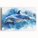 Colorful stretched canvas wall art showcasing a playful dolphin design, perfect for marine life enthusiasts, adding a vibrant touch to any coastal-themed decor.