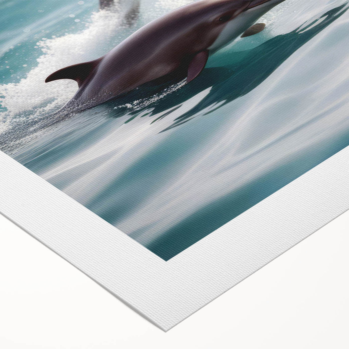 Vibrant rolled canvas wall art showcasing a dolphin design with intricate marine life details, perfect for ocean-themed decor. Ideal for enhancing living spaces.