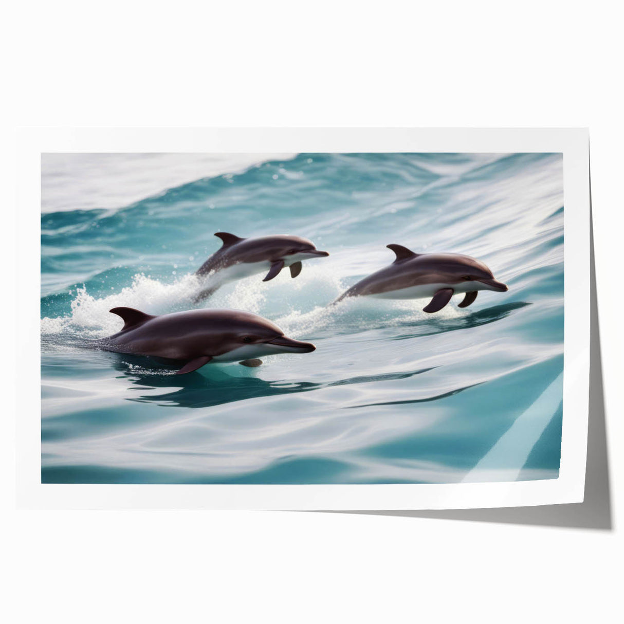 Vibrant wall art featuring a dolphin design, showcasing intricate marine life details in blue and green hues, rolled for easy display and storage.