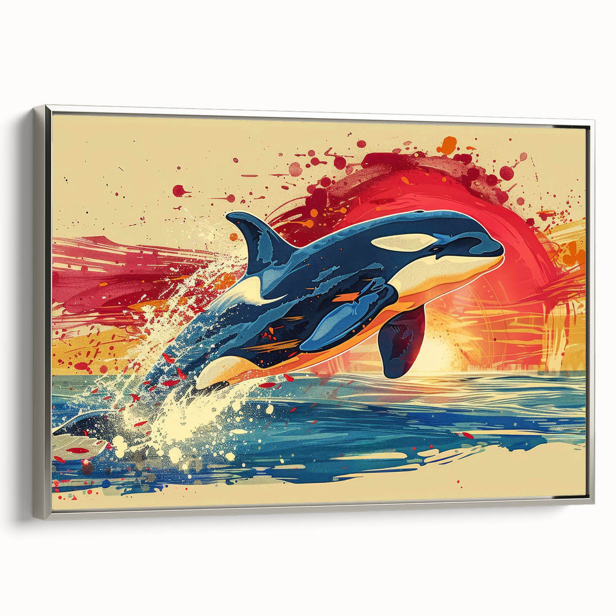 Framed canvas wall art showcasing a silver side view of a dolphin design, perfect for marine life enthusiasts, adding elegance to any modern decor.