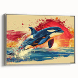 Framed canvas wall art showcasing a silver side view of a dolphin design, perfect for marine life enthusiasts, adding elegance to any modern decor.