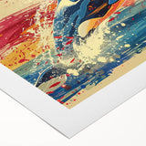 Dolphin-themed rolled canvas wall art showcasing vibrant marine life colors, perfect for ocean enthusiasts, elegantly packaged in a protective tube for display.