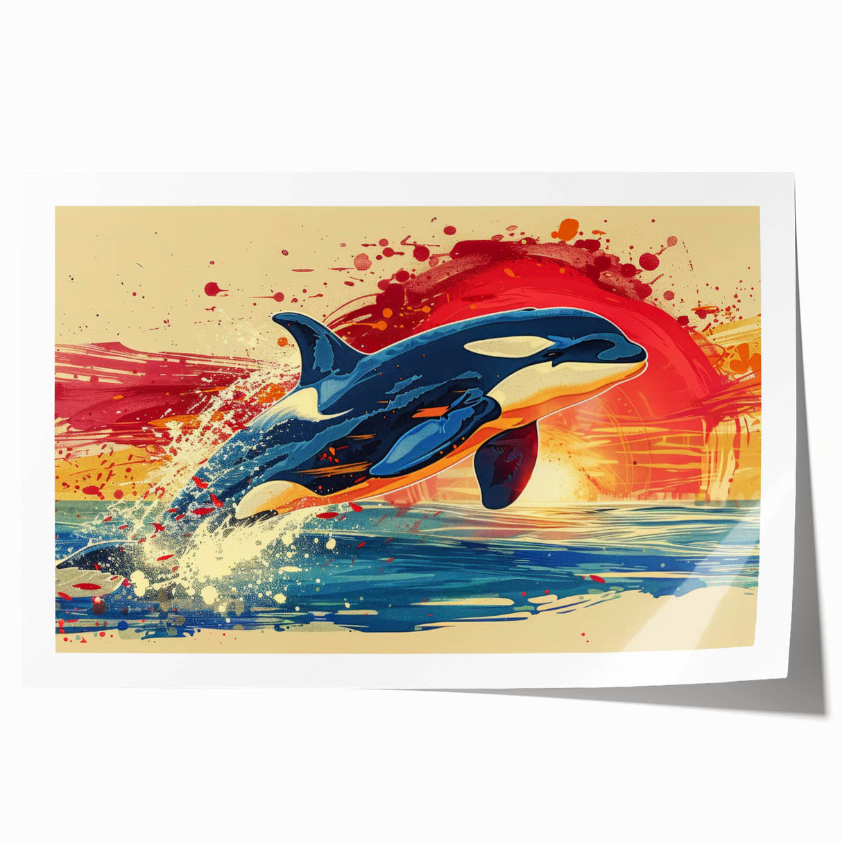 Dolphin-themed wall art print featuring vibrant marine life colors, showcasing playful dolphins in an aquatic setting, perfect for ocean enthusiasts.