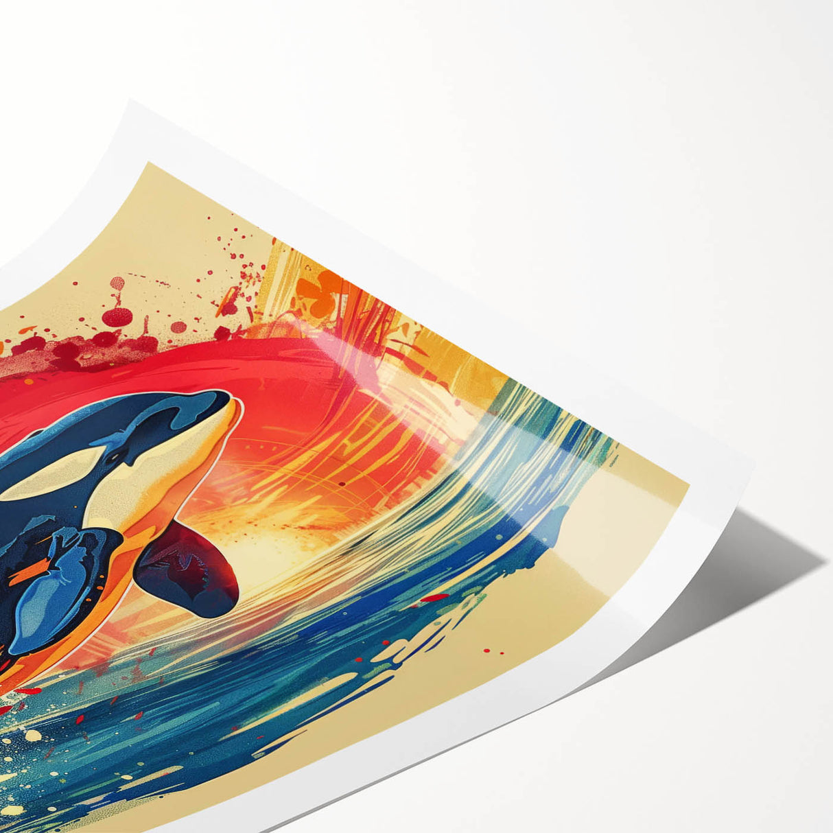 Vibrant wall art print showcasing a playful dolphin design amidst a marine life theme, perfect for ocean-inspired decor. Ideal for enhancing living spaces or beach houses.