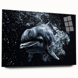 Close-up of a side view of a dolphin-themed acrylic wall art piece, showcasing vibrant marine life colors and intricate design details, perfect for ocean lovers.