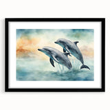 Framed wall art collection featuring a marine life dolphin design with black matting, showcasing vibrant colors and intricate details, perfect for ocean-themed decor.