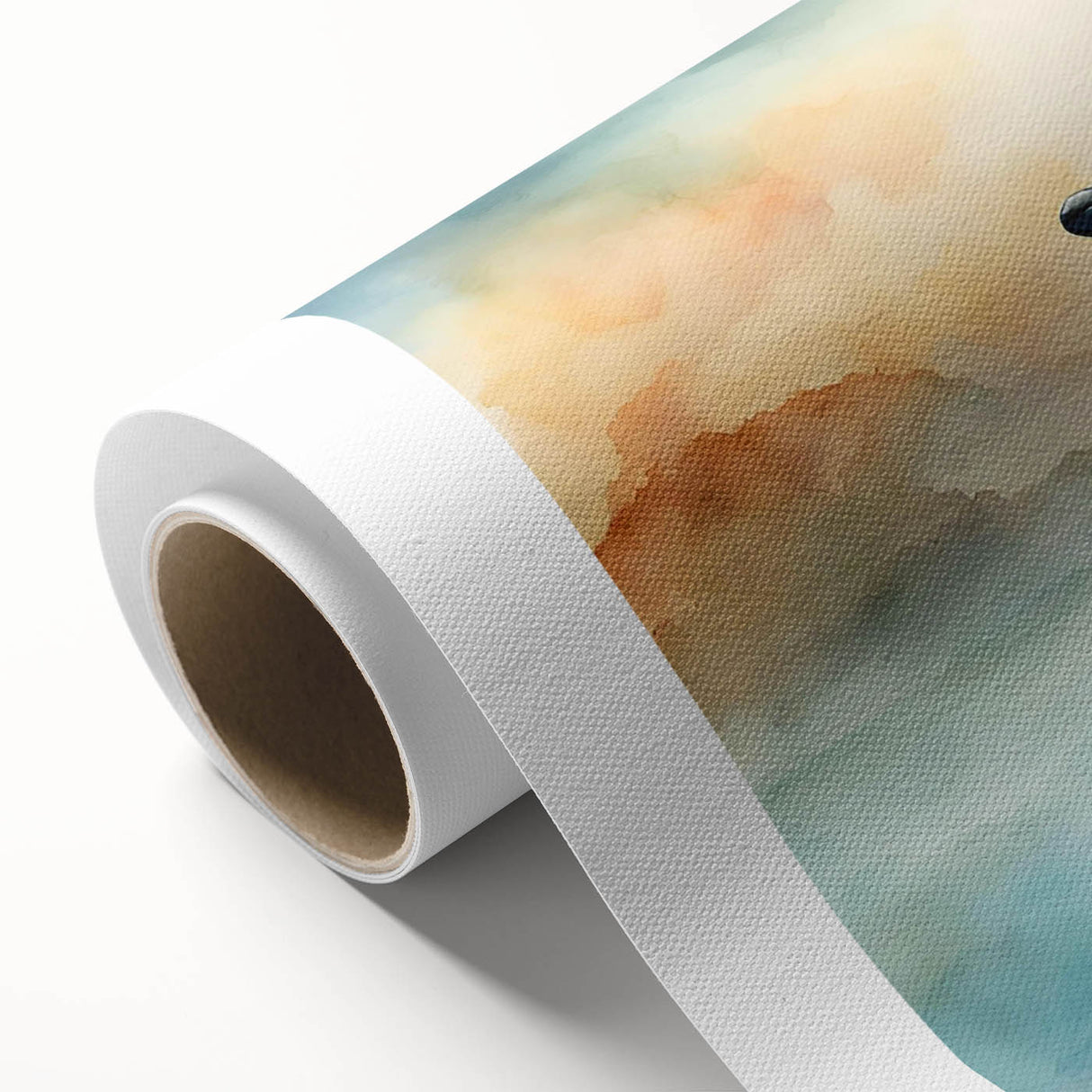 Rolled canvas art featuring a vibrant dolphin design, showcasing marine life in rich blues and greens, perfect for ocean-themed decor or beach-inspired interiors.