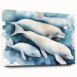 Colorful acrylic glass wall art featuring a marine life dolphin design, showcasing a side view of the artwork without pins, ideal for ocean-themed decor.