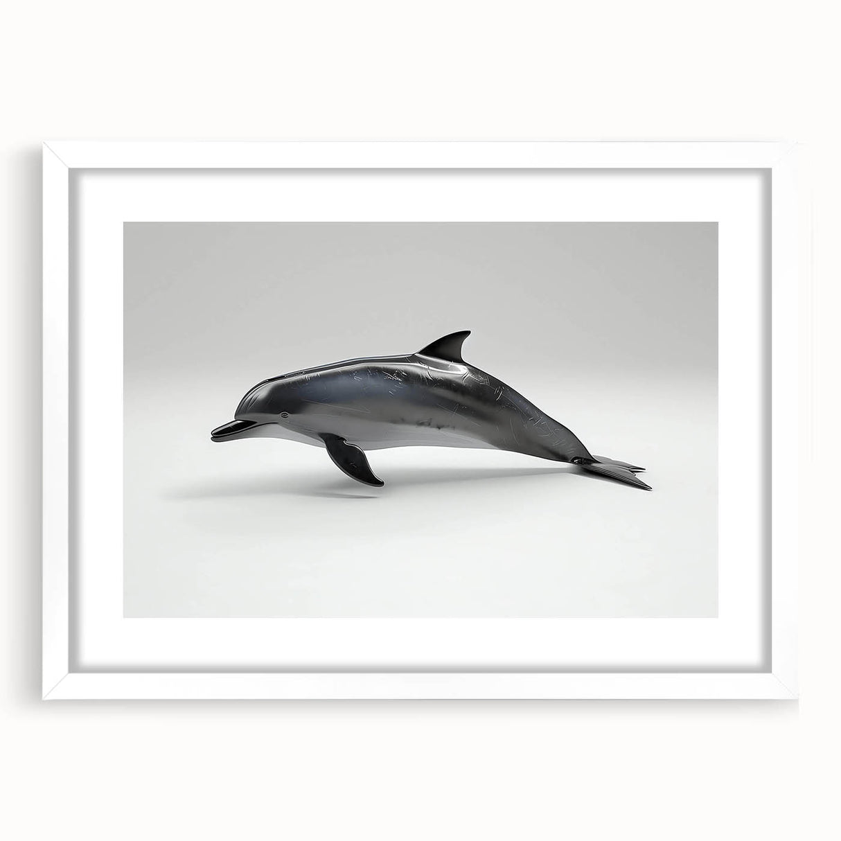 Framed wall art collection featuring a vibrant dolphin design, accented with a white mat and sleek frame, ideal for marine life enthusiasts and home decor.