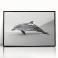Framed wall art featuring a vibrant dolphin design in a marine life theme, with a sleek black frame, perfect for ocean-themed decor in homes or offices.