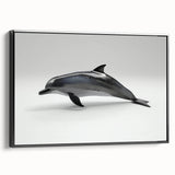 Framed wall art featuring a marine life dolphin design on textured canvas, showcasing vibrant blue colors and a sleek black frame, ideal for ocean-themed decor.