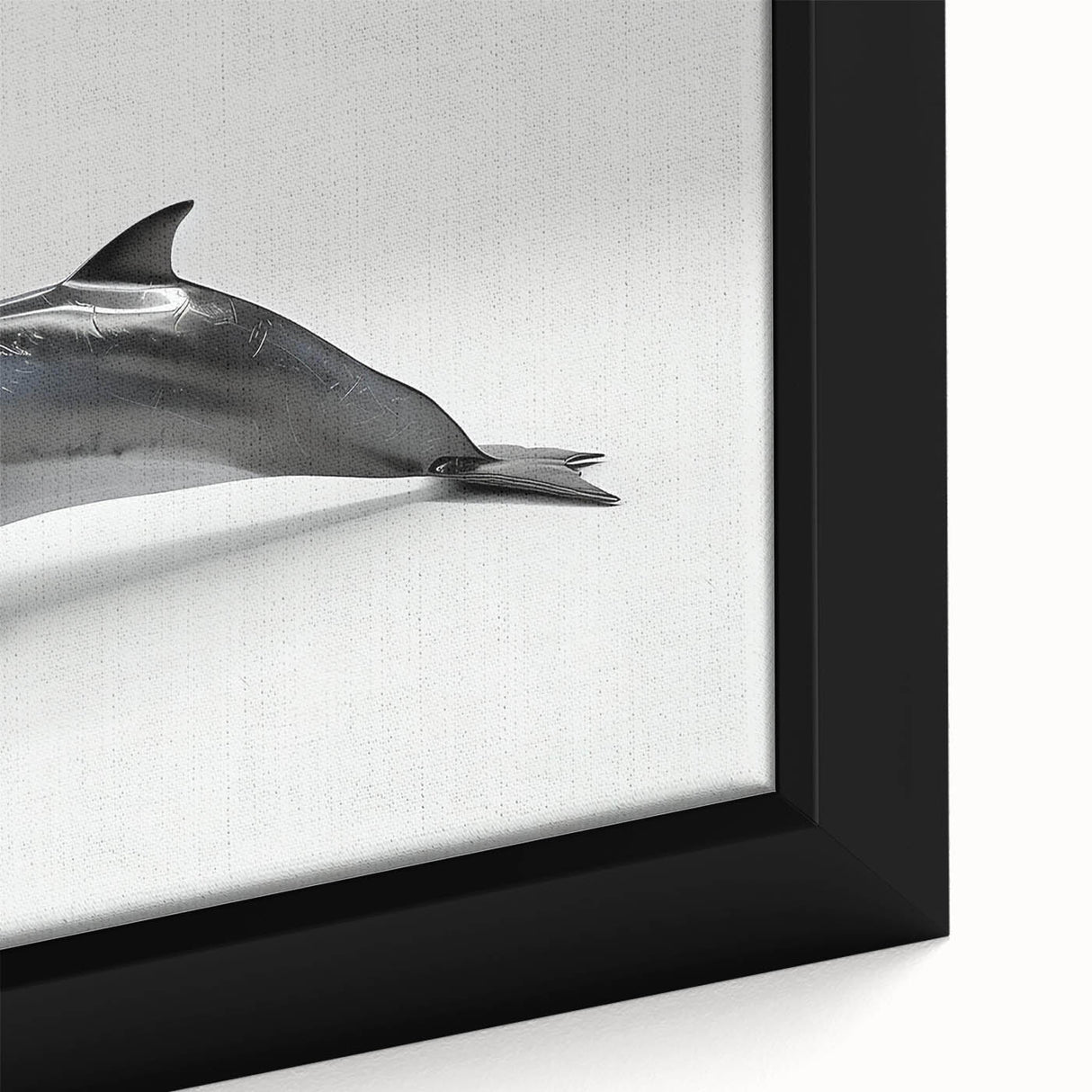 Close-up of a framed canvas wall art featuring a vibrant dolphin design in a marine life theme, showcasing intricate details and vivid colors, perfect for ocean enthusiasts.