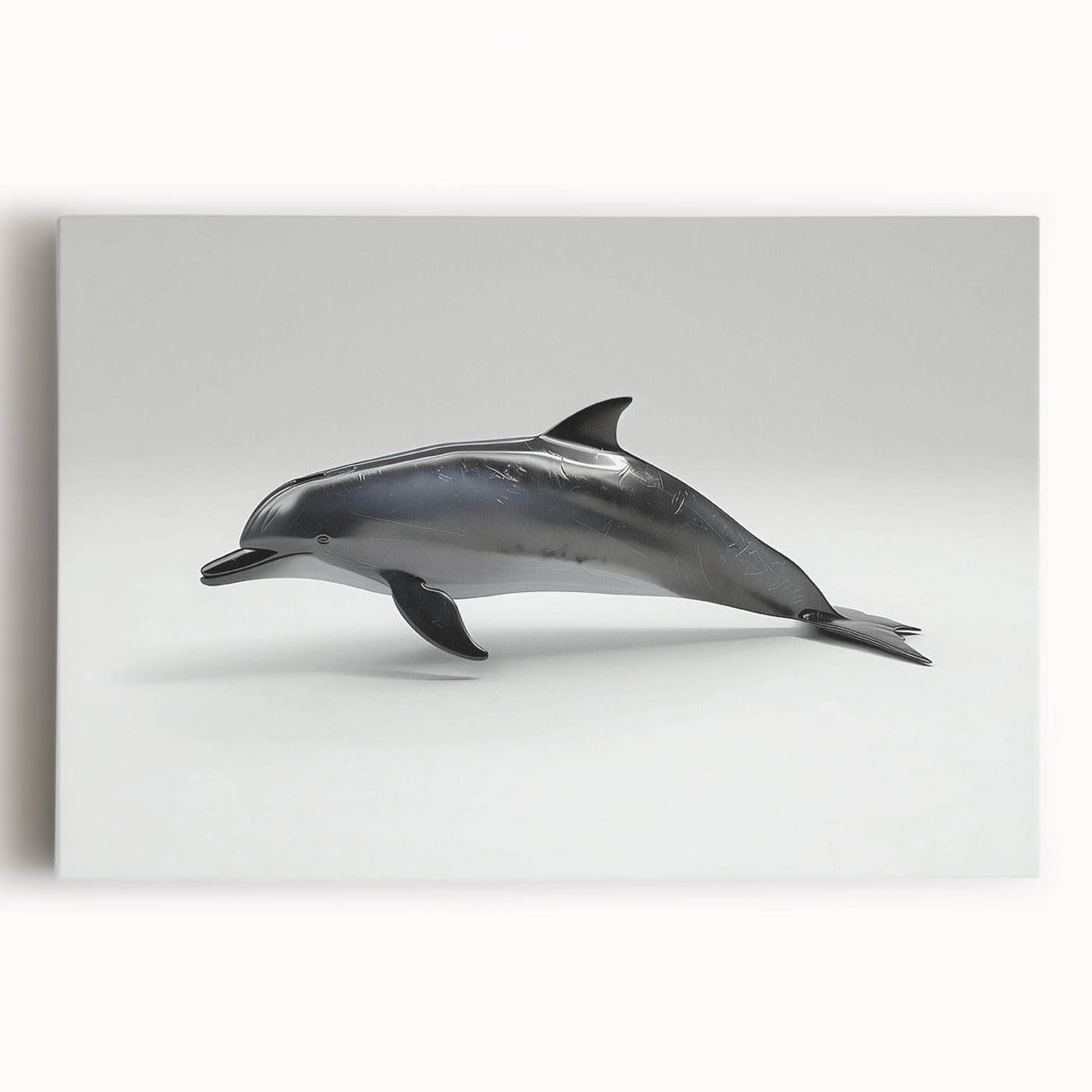 Stretched canvas wall art displaying a vibrant dolphin design in shades of blue and green, perfect for marine life enthusiasts and aquatic-themed decor.