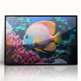 Framed acrylic wall art showcasing a vibrant marine life fish design with intricate details, set in a sleek black frame, perfect for ocean-themed decor.