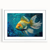 Marine life-themed wall art collection featuring a vibrant fish design in a white frame with a mat, ideal for ocean-inspired decor.