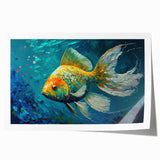 Colorful marine life wall art print showcasing various fish species in vibrant hues, rolled and packaged for easy shipping, perfect for coastal-themed decor.