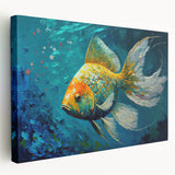 Colorful marine life-themed stretched canvas wall art showcasing vibrant fish designs, ideal for ocean-themed decor and enhancing interior spaces with a nautical touch.