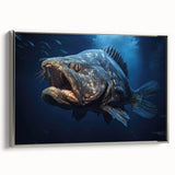 Framed wall art showcasing a vibrant marine life fish design on canvas, featuring a sleek silver frame, perfect for ocean-themed decor.