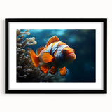 Elegant black-framed wall art showcasing a marine life fish design, featuring vibrant colors and intricate details, perfect for ocean-themed decor.