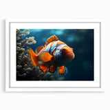 Framed wall art collection featuring a vibrant marine life fish design, showcasing colorful fish illustrations against a white mat, perfect for ocean-themed decor.