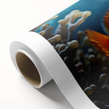 Vibrant rolled canvas wall art showcasing a colorful marine life fish design, featuring intricate details and textures, perfect for ocean-themed decor.