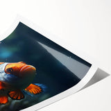 Vibrant marine life fish design wall art print showcasing colorful ocean fish against a deep blue background, perfect for enhancing coastal decor.