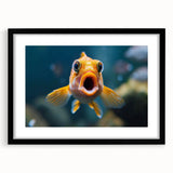 Framed wall art showcasing a vibrant marine life fish design, featuring colorful aquatic species against a sleek black background, ideal for ocean-themed decor.