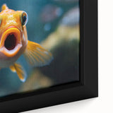 Framed wall art showcasing a close-up of a vibrant marine life fish design on canvas, featuring intricate colors and textures, perfect for ocean-themed decor.