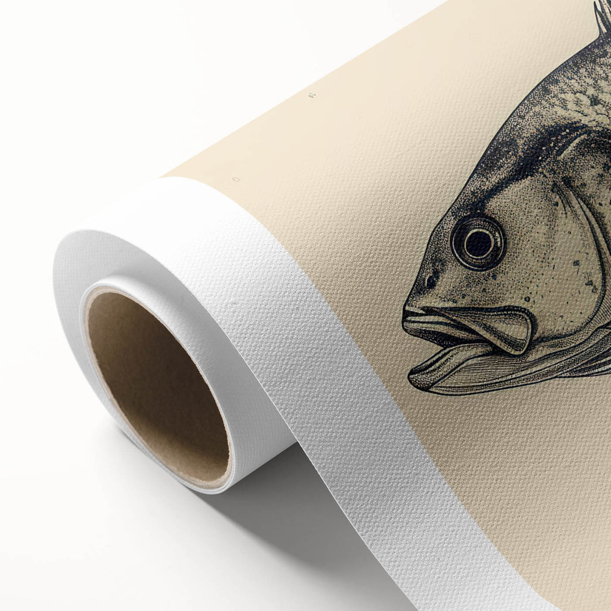 Vibrant rolled canvas featuring a marine life fish design, showcasing intricate details and colors, ideal for ocean-themed decor, packaged securely for delivery.
