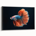 Framed canvas wall art displaying a vibrant marine life fish design, showcasing various colorful fish against a black background, perfect for ocean-themed decor.
