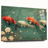 Vibrant marine life wall art collection showcasing colorful fish designs on acrylic glass, viewed from the side, perfect for aquatic-themed decor.